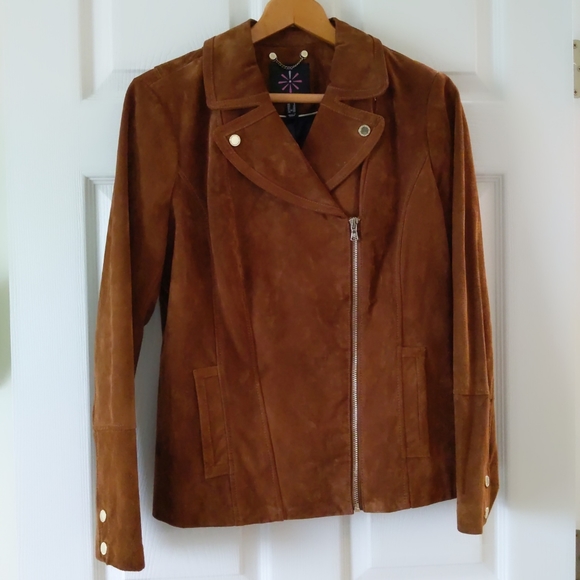 Isaac Mizrahi Live brown suede jacket gold size 8 - Picture 1 of 11